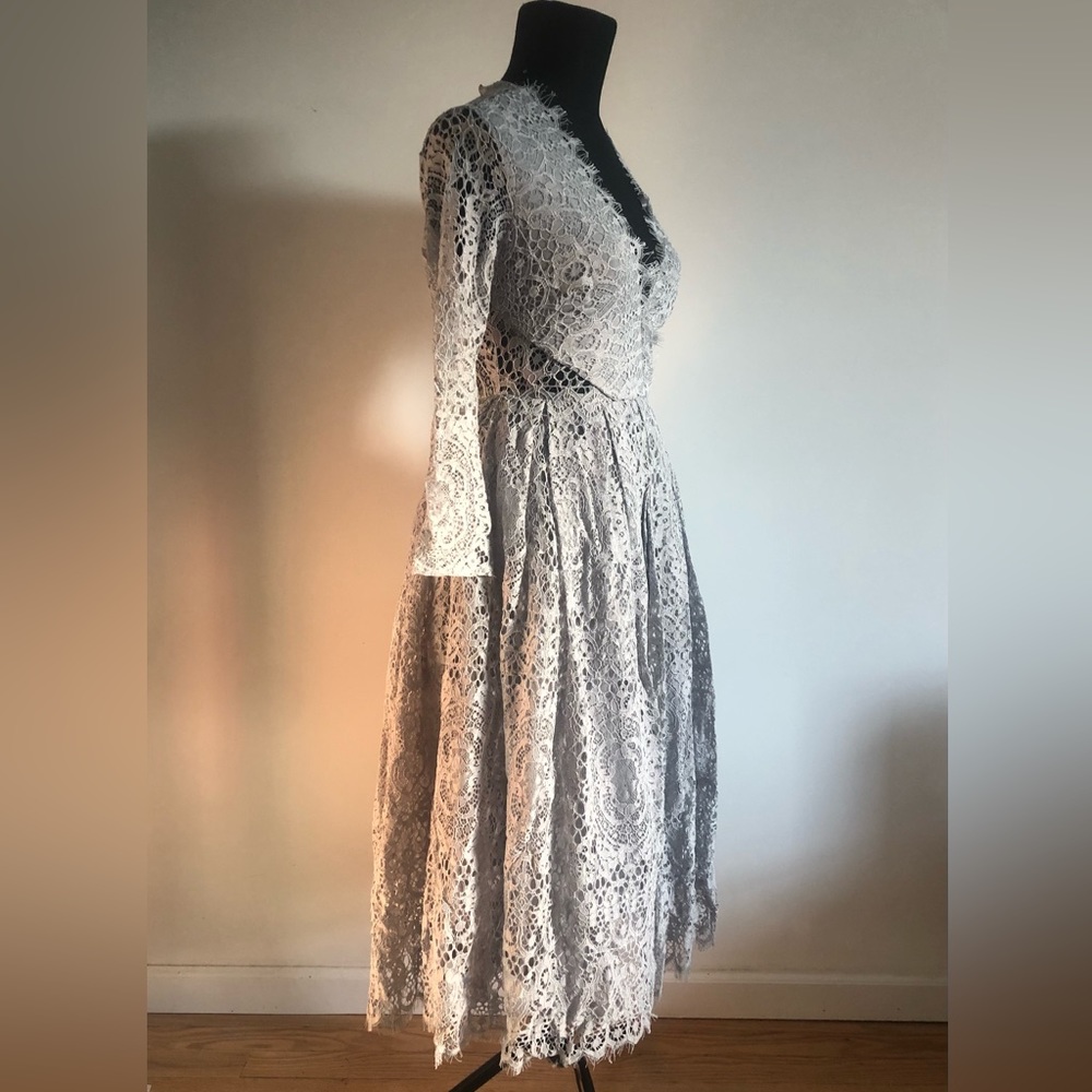Light Grey Midi-Length Lacey Dress